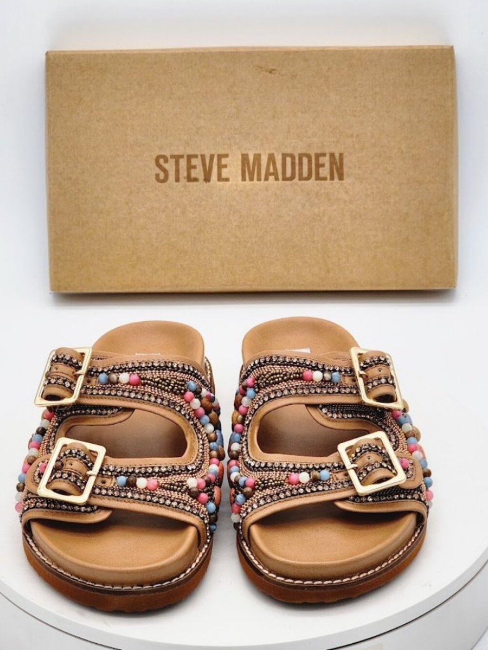 Steve Madden Cabo Multi Beaded Embellished Sandals Women’s Size 8 Slides - Picture 2 of 14